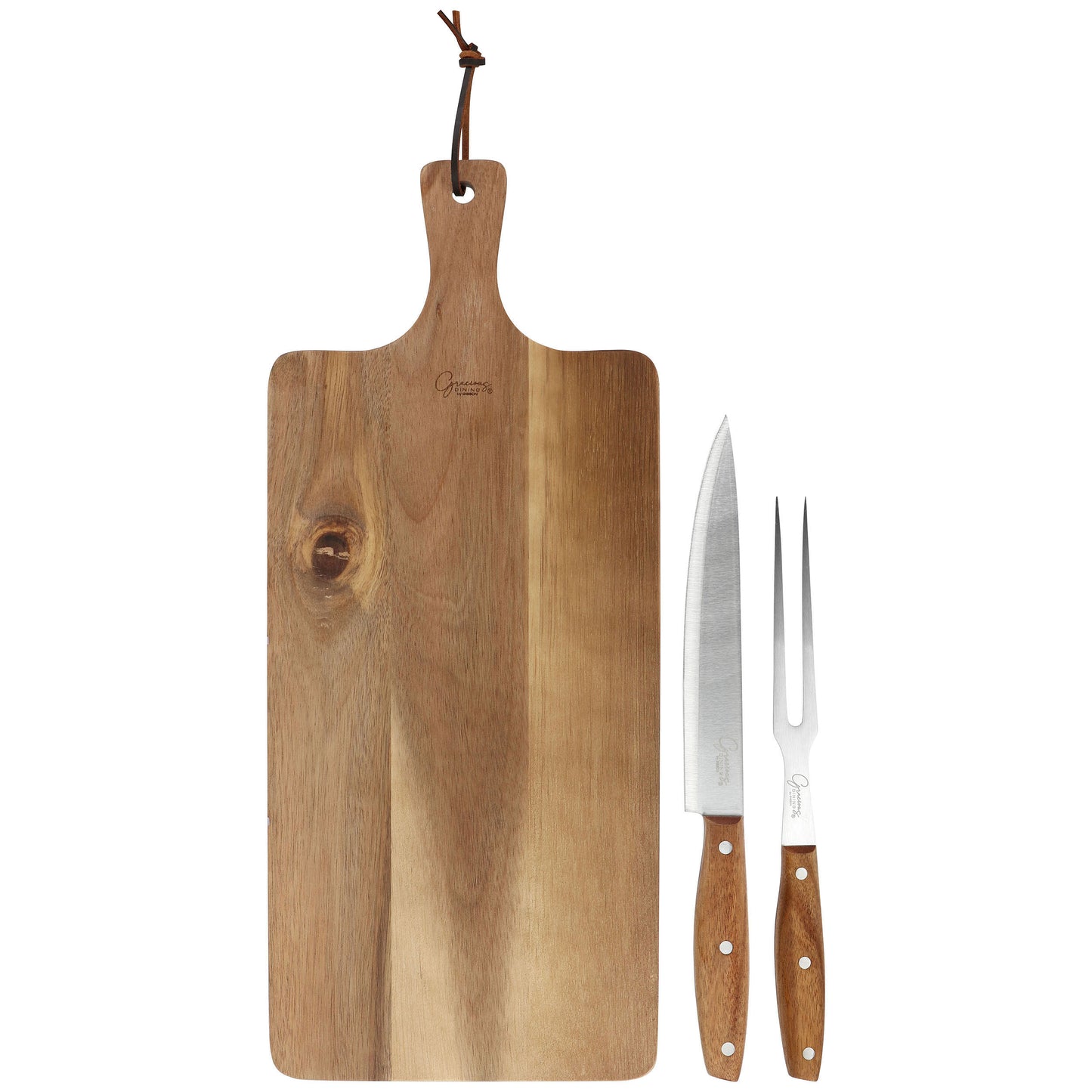 Gibson Elite 3 Piece Acacia Wood Serving Board with Carving Knife and