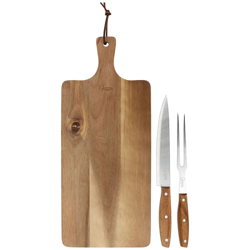 Gibson Elite 3 Piece Acacia Wood Serving Board with Carving Knife and