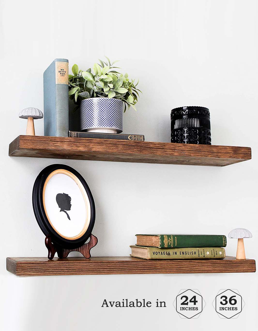 Connie (Light Walnut) - Floating Shelves, Rustic Wood Shelves Wall