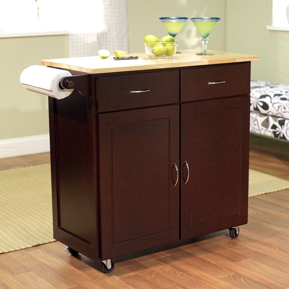 43-inch W Portable Kitchen Island Cart with Natural Wood Top in