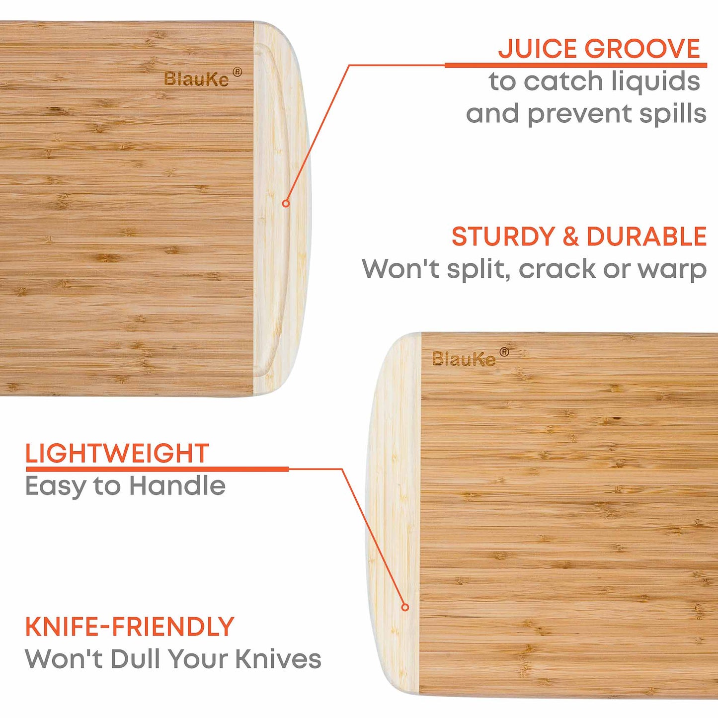 Large Wood Cutting Board for Kitchen 14x11" - Bamboo Chopping Board