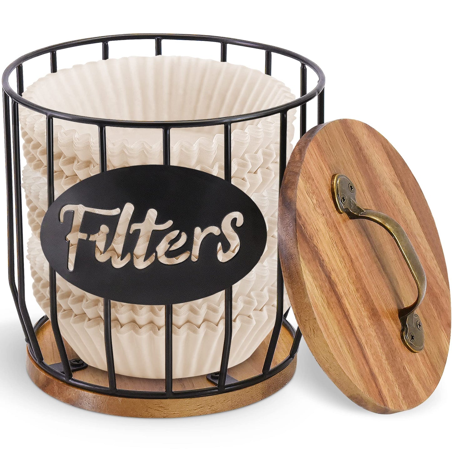 Rustic Coffee Filter Holder with Lid, Acacia Coffee Filter Holder