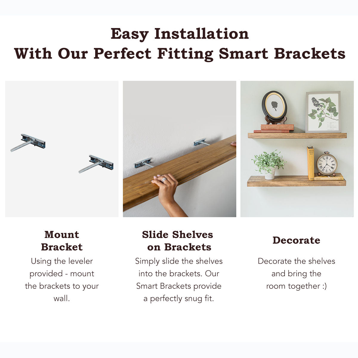 Connie (Light Walnut) - Floating Shelves, Rustic Wood Shelves Wall