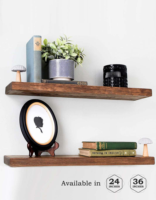Connie (Light Walnut) - Floating Shelves, Rustic Wood Shelves Wall